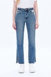 High Rise Straight Denim Jeans With Slit-Straight-BAYEAS