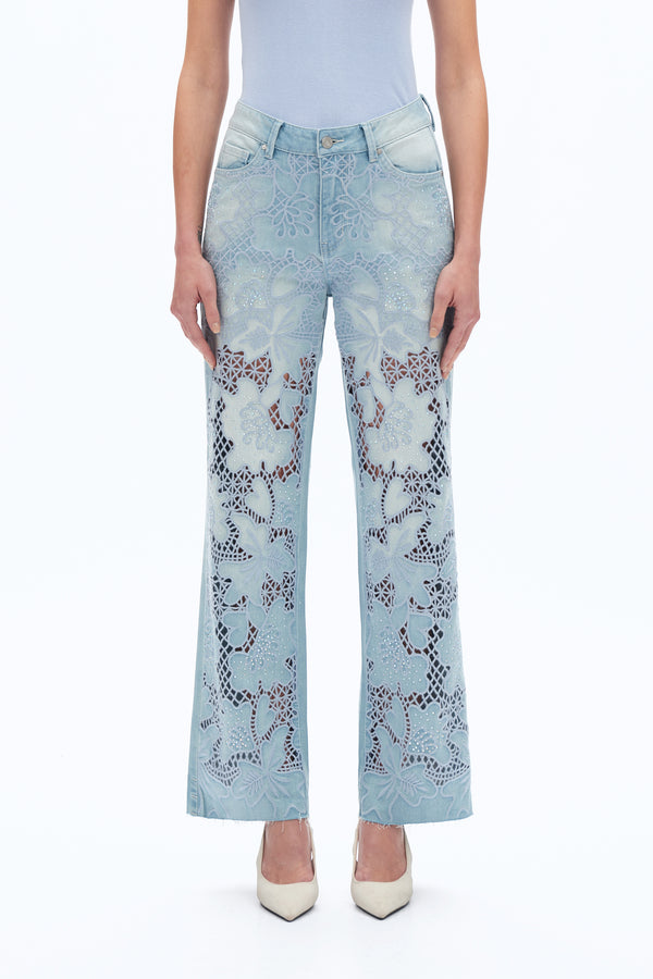 Embroidered Straight-Leg Jeans-Straight-BAYEAS