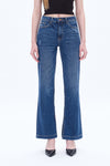 High Rise Straight Denim Jeans With Slit-Straight-BAYEAS
