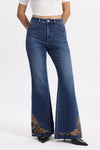 High Rise Embroidered Hem Flare Jeans