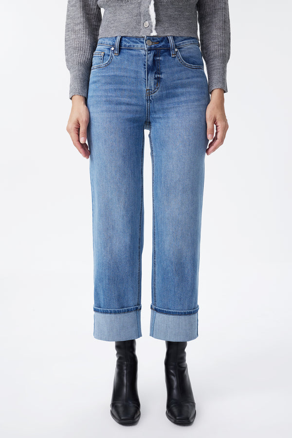 High Rise Relaxed Cuffed Straight Leg Jeans