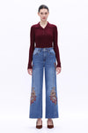 High Rise Embroidered Wide Leg Jeans-Wide Leg-BAYEAS