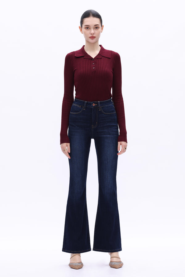 High Rise Flare Denim Jeans-Flare & Bootcut-BAYEAS