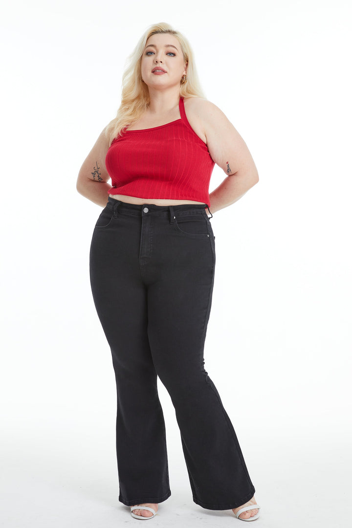 HIGH RISE FLARE DENIM JEANS WITH CRINKLE PLUS SIZE