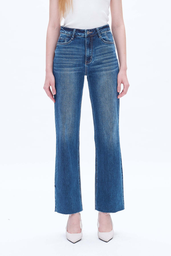 High Rise Relaxed Wide Leg Denim Jeans-Wide Leg-BAYEAS