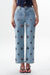 High Rise Floral Embroidered Straight Leg Jeans