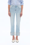 High Rise Jeans With Rolled Hem-Straight-BAYEAS