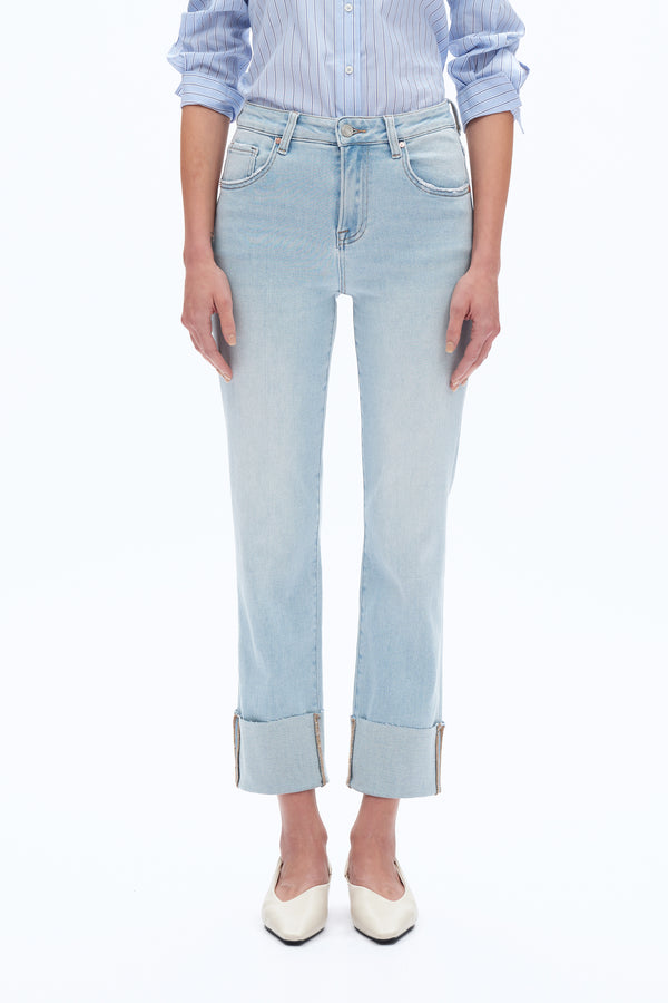 High Rise Jeans With Rolled Hem-Straight-BAYEAS
