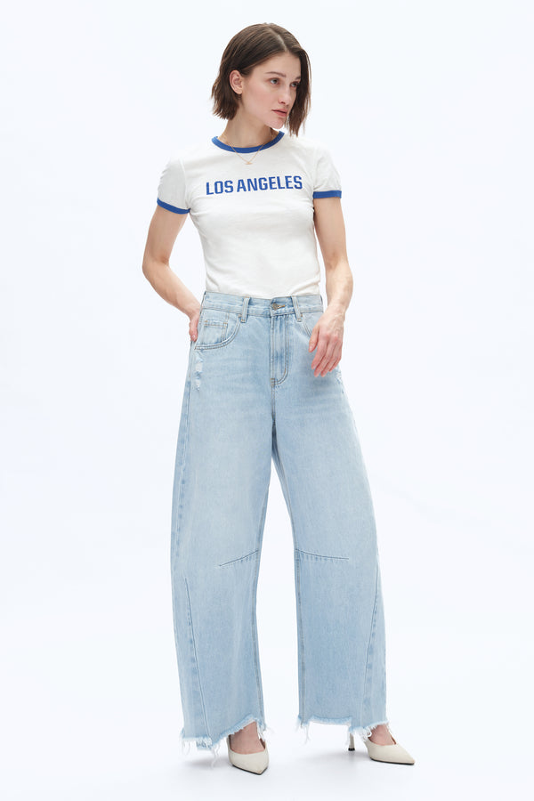 Frayed Hems Drop Crotch Barrel Jeans-Barrel-BAYEAS