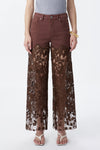 High Rise Ankle Embroidered Lace Wide Leg Jeans