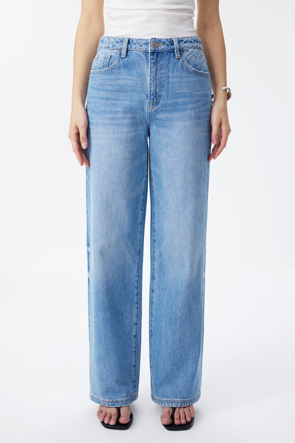High Rise Contrast Panel Straight Jeans