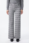 Mid Rise Check Print Wide Leg Pants