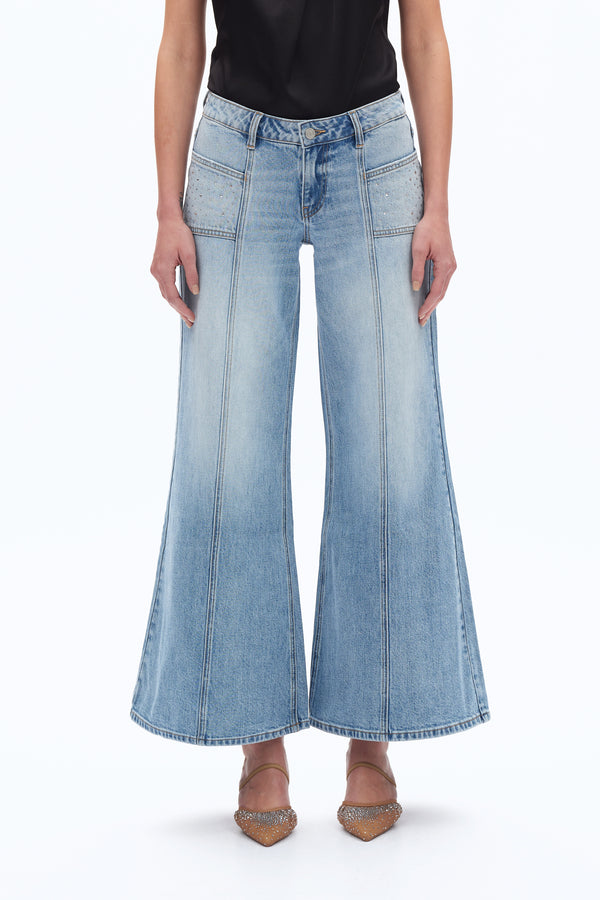 Mid Rise Flare Leg Denim Jeans-Flare & Bootcut-BAYEAS