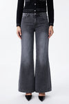 Mid Rise Textured Stripe Wide Leg Jeans