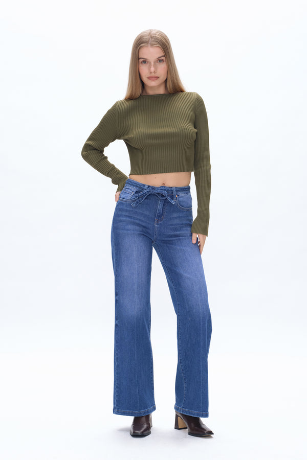 High Rise Relaxed Drawstring Wide Leg Jeans