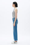 Mid Rise Wide Leg Denim Jeans With Raw Hem