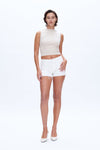 Lisa Raw Edge Hem White Jeans-Shorts-BAYEAS