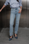 Mid Rise Cuffed Straight Leg Jeans