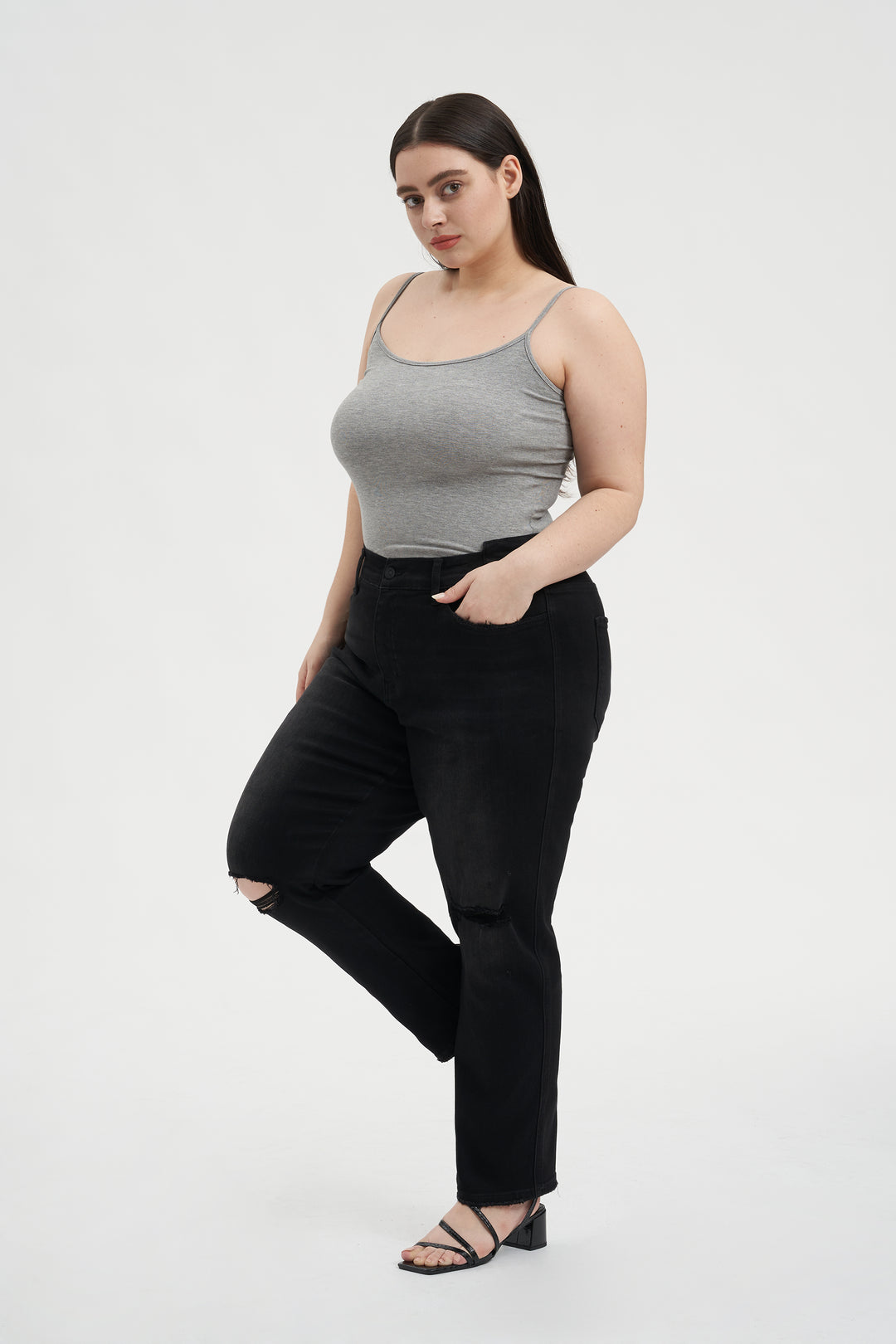 HIGH RISE CROPPED STRAIGHT DENIM JEANS PLUS SIZE
