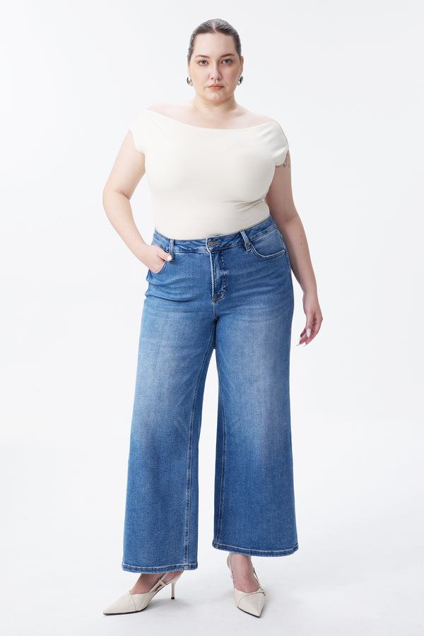 High Rise Ankle Wide Leg Jeans