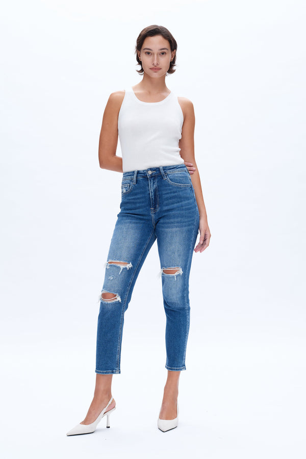 Distressed Mom Jeans-Mom Jeans-BAYEAS