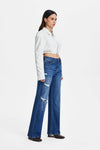 High Rise Wide Leg Distressed Jeans-Wide Leg-BAYEAS