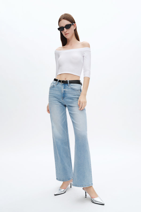 High Rise Straight Leg Denim Jeans-Straight-BAYEAS