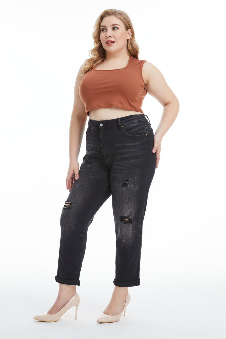 HIGH RISE PAINTED MOM DENIM JEANS PLUS SIZE