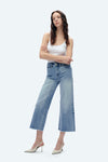 High Rise Wide Leg Denim Jeans With Raw Hem-Wide Leg-BAYEAS