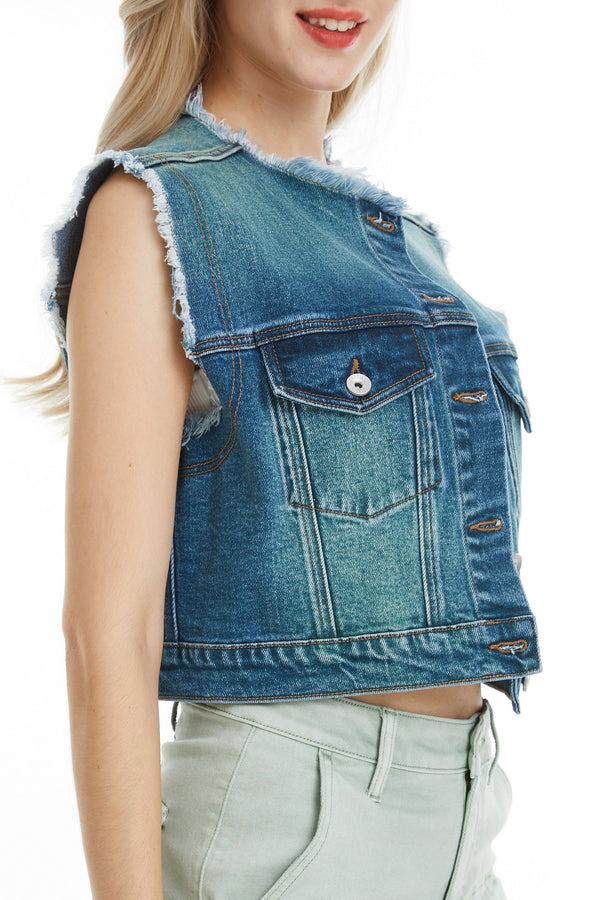 Cassie Cropped Denim Vest-Vest-BAYEAS