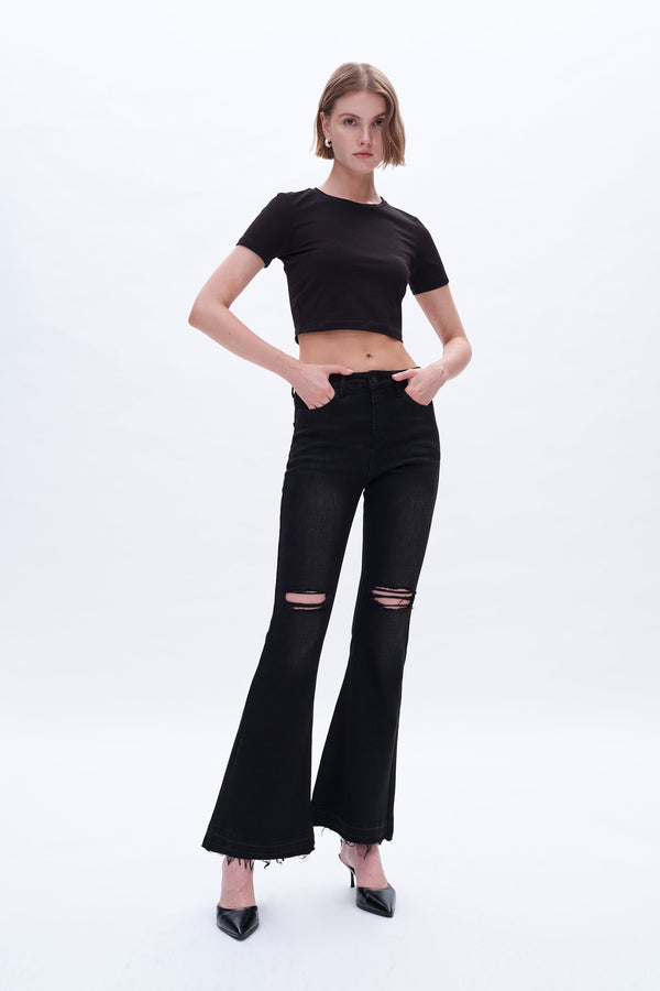 Lauren Flare Jeans With Raw Hem-Flare & Bootcut-BAYEAS