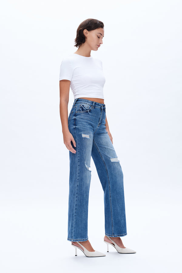 High Rise Wide Leg Denim Jeans-Wide Leg-BAYEAS