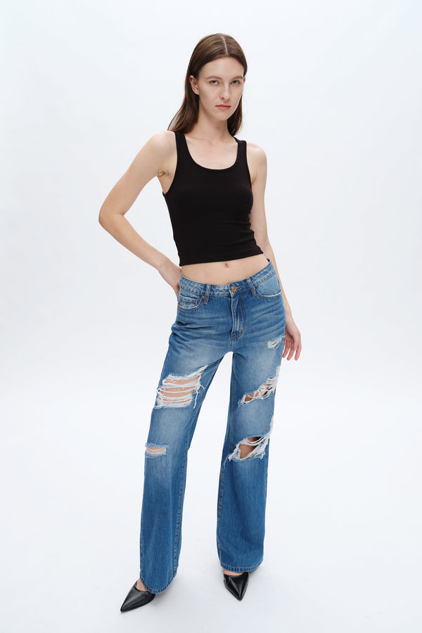 Rita High Rise Distressed Wide Leg Jeans-Wide Leg-BAYEAS
