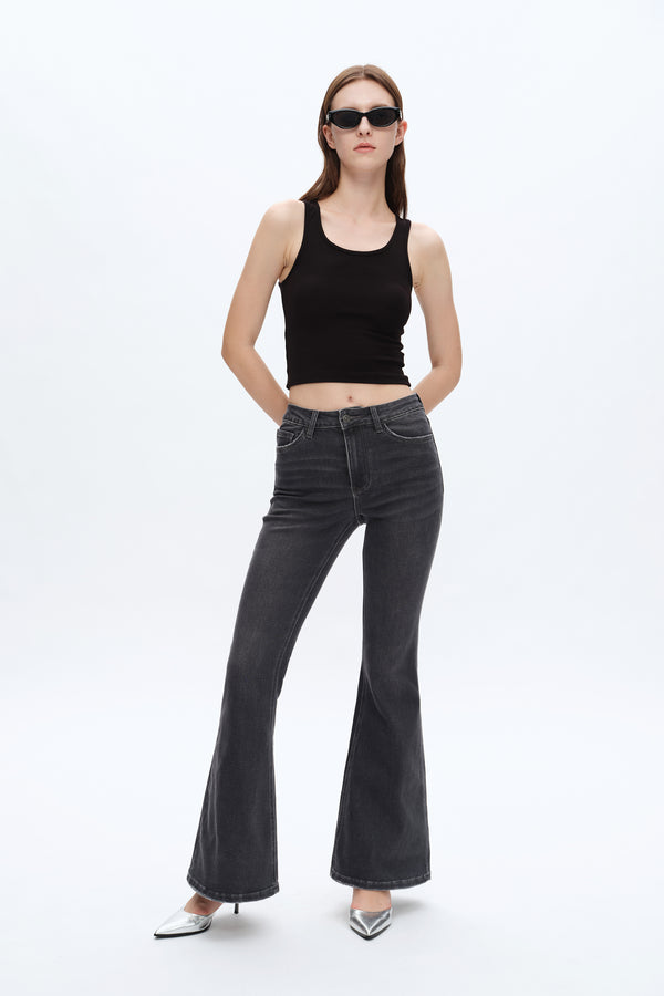 High Rise Flare Denim Jeans-Flare & Bootcut-BAYEAS