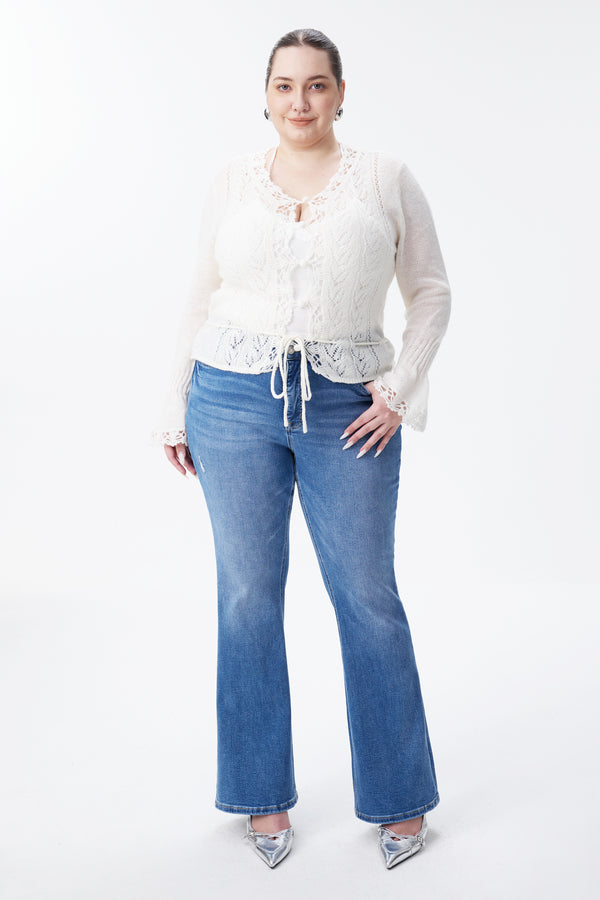 Mid Rise Distressed Bootcut Jeans