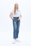 High Rise Straight Denim Jeans With Slit-Straight-BAYEAS
