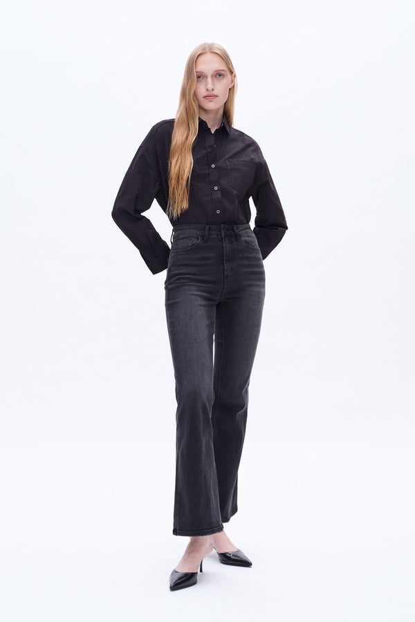 High-Rise Bootcut Jeans with Slit-Flare & Bootcut-BAYEAS