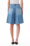High Rise Pleated Denim Bermuda Shorts