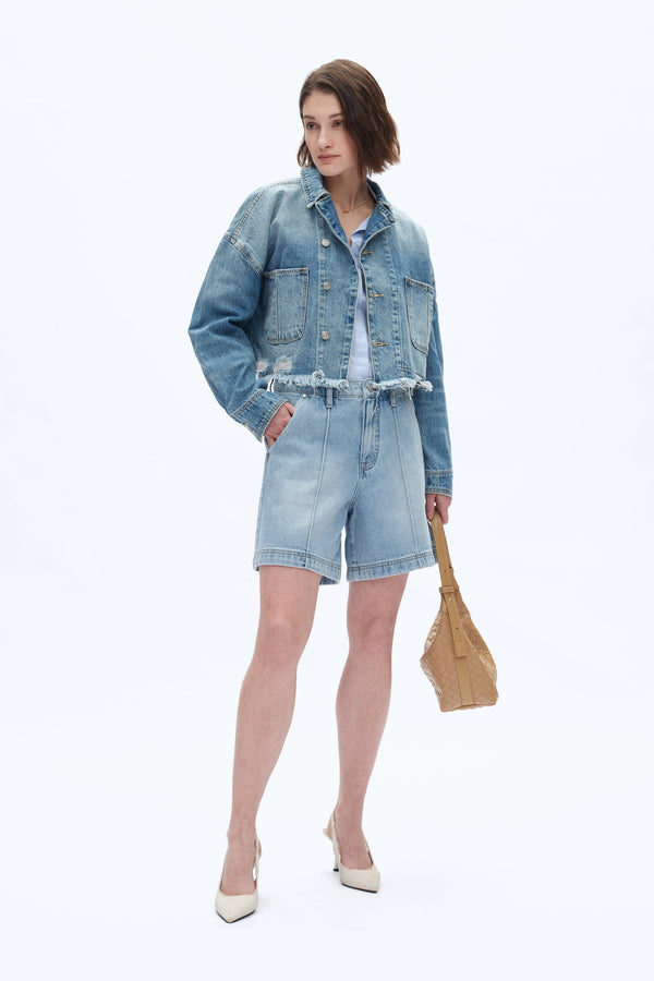 Mid Rise Bermuda Denim Shorts-Bermuda Shorts-BAYEAS