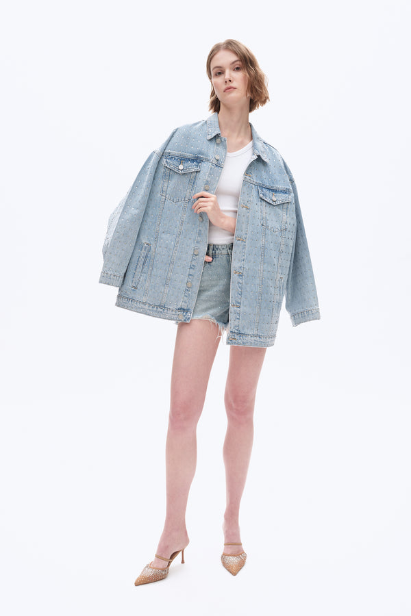 Embellished Denim Shorts-Shorts-BAYEAS