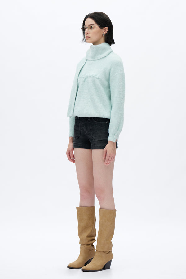 Mid Rise Elastic Denim Shorts-Shorts-BAYEAS