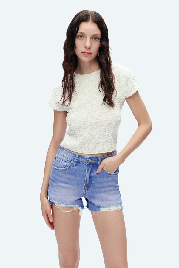 Lily High Rise Distressed Denim Shorts-Shorts-BAYEAS
