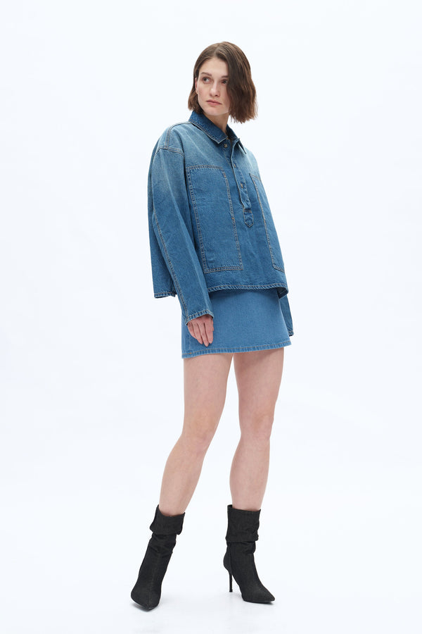 Mid Rise Mini Denim Skirt-Skirts-BAYEAS