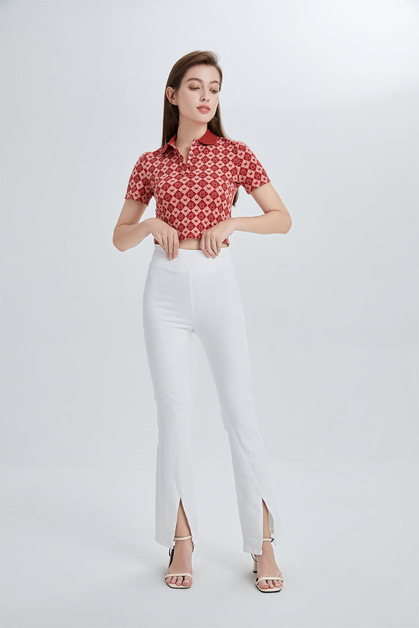 High Rise Front Slit Flare Pants-Flare & Bootcut-BAYEAS