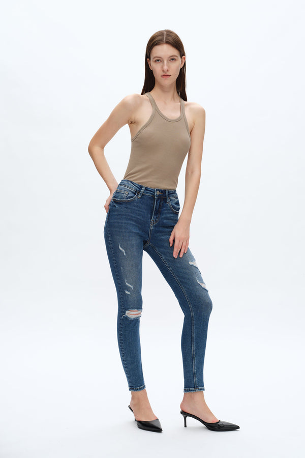 Anna High Rise Distressed Skinny Jeans-Skinny-BAYEAS