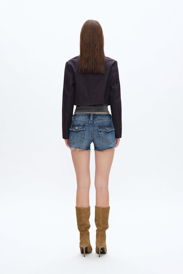 Distressed Raw Hems Denim Shorts-Shorts-BAYEAS