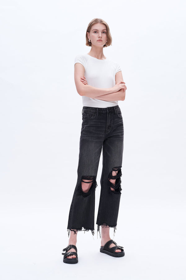90s Vintage Distressed Crop Jeans-Flare & Bootcut-BAYEAS