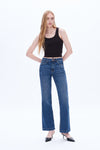 High Rise Straight Denim Jeans With Slit-Straight-BAYEAS