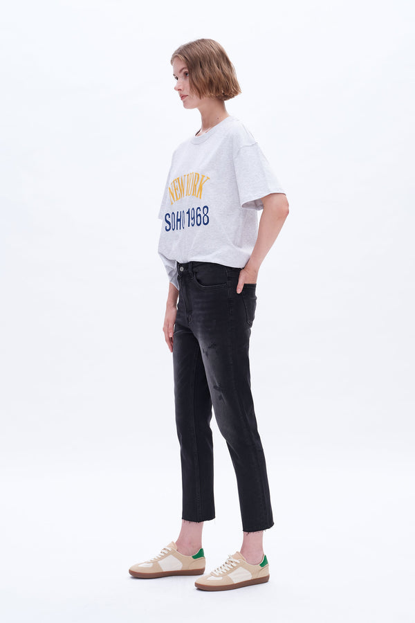 High Rise Straight Crop Jeans-Mom Jeans-BAYEAS