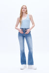 High Rise Flare Denim Jeans With Clean Hem-Flare & Bootcut-BAYEAS